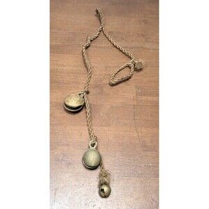 Set Of 3 Vintage Hand Etched clam shaped Brass Door  Bells India Org Rope Cord